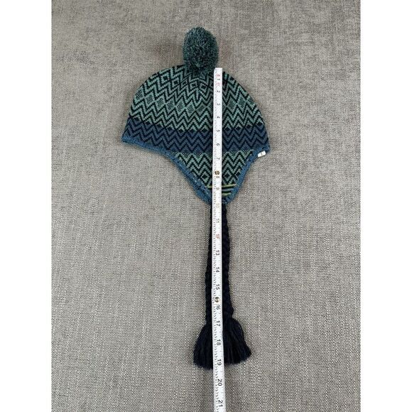 Smartwool Beanie Womens One Size Green Zigzag Hat Tassel Pom Merino Wool Knit - Picture 4 of 4